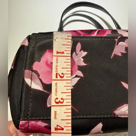 KATE SPADE Crossbody Nylon Tote, P436 Black Pink Roses - Picture 15 of 16